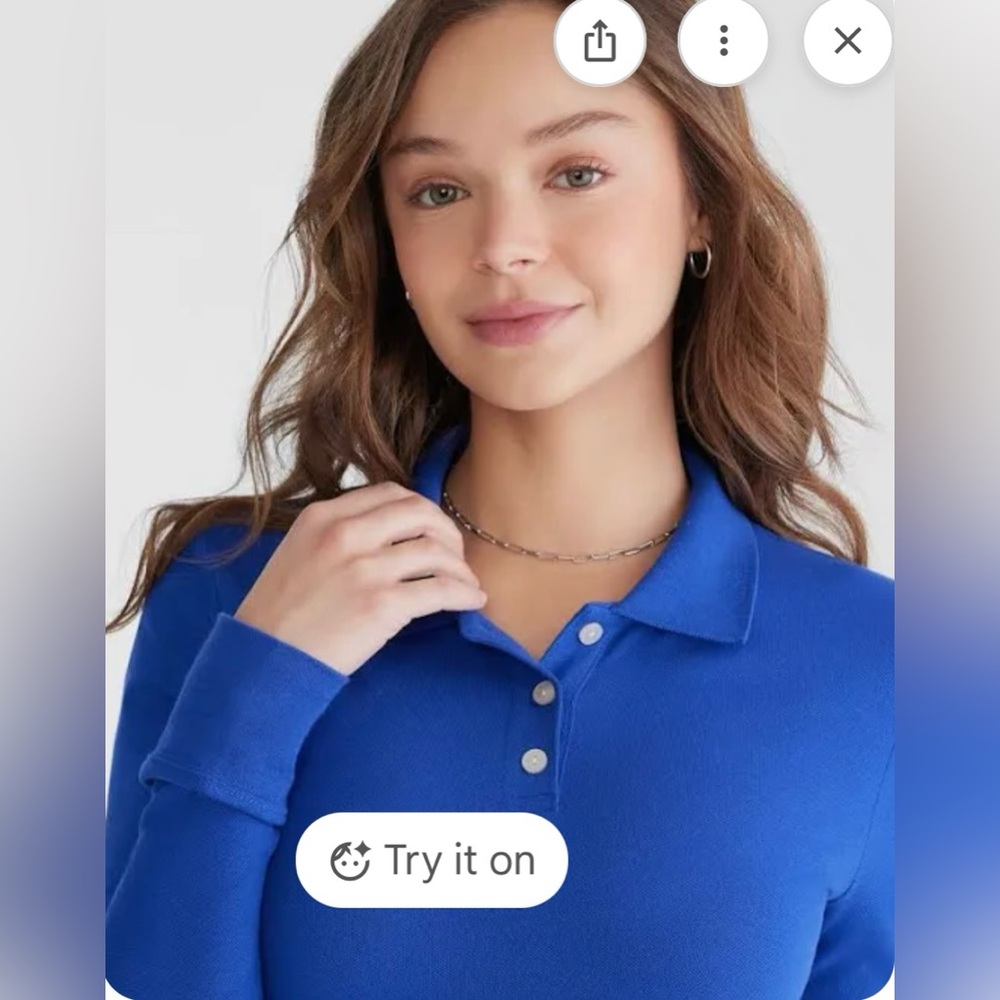 Aeropostale Classic Royal Blue Women's Uniform Polo Top Long Sleeve Size Large